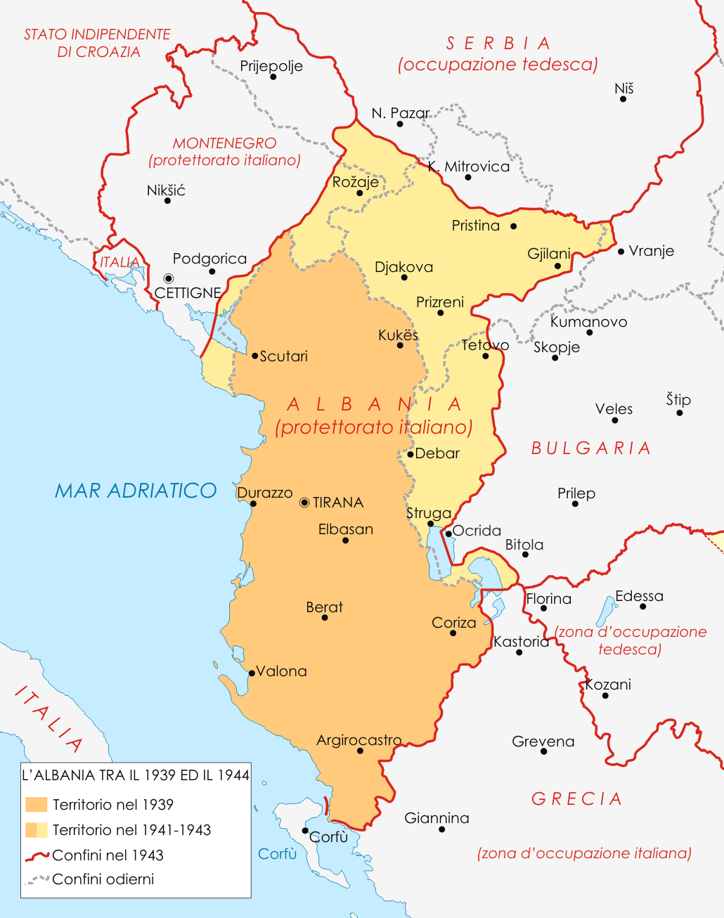 Map of Albania during WWII-IT